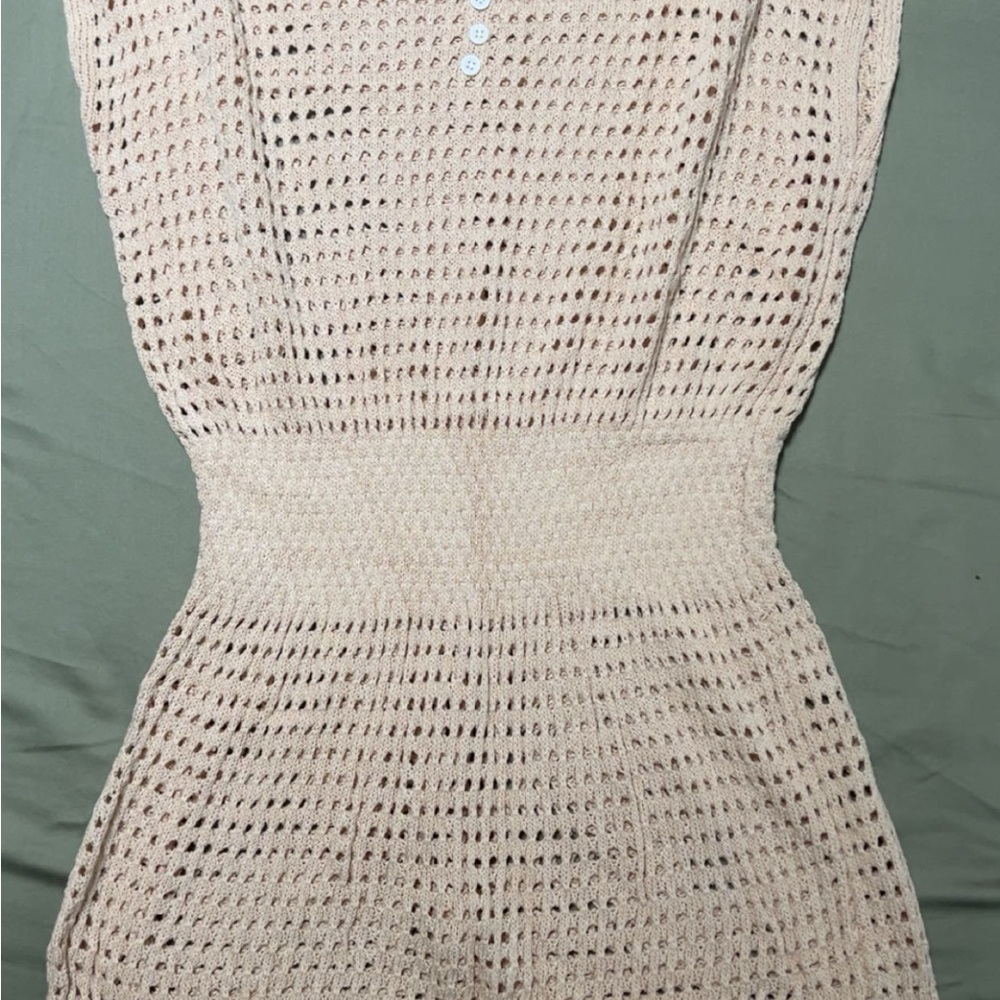 Beige Crochet Knit Tank Swim Cover-up